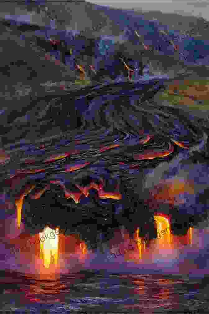 Volcano Painting Of Kilauea Flowing Lava At Night Volcano: Paintings Of American Volcanoes By Eva Bartel